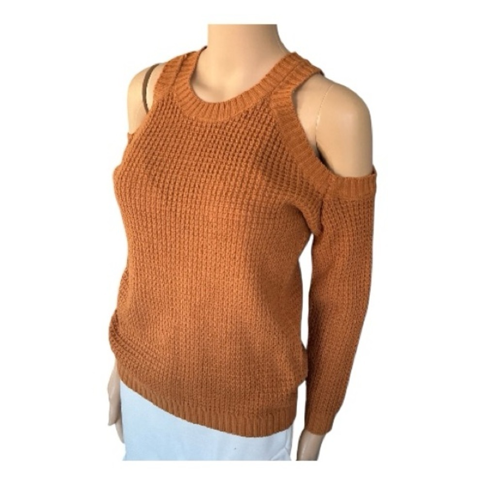 Charlotte Russe Off-the-Shoulder Knit Sweater in Rust Burn Orange Size XS